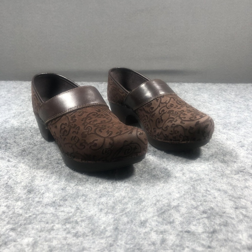 Dansko Clogs Womens 8.5-9 Brown Leather Paisley Embossed Comfort Slip On
